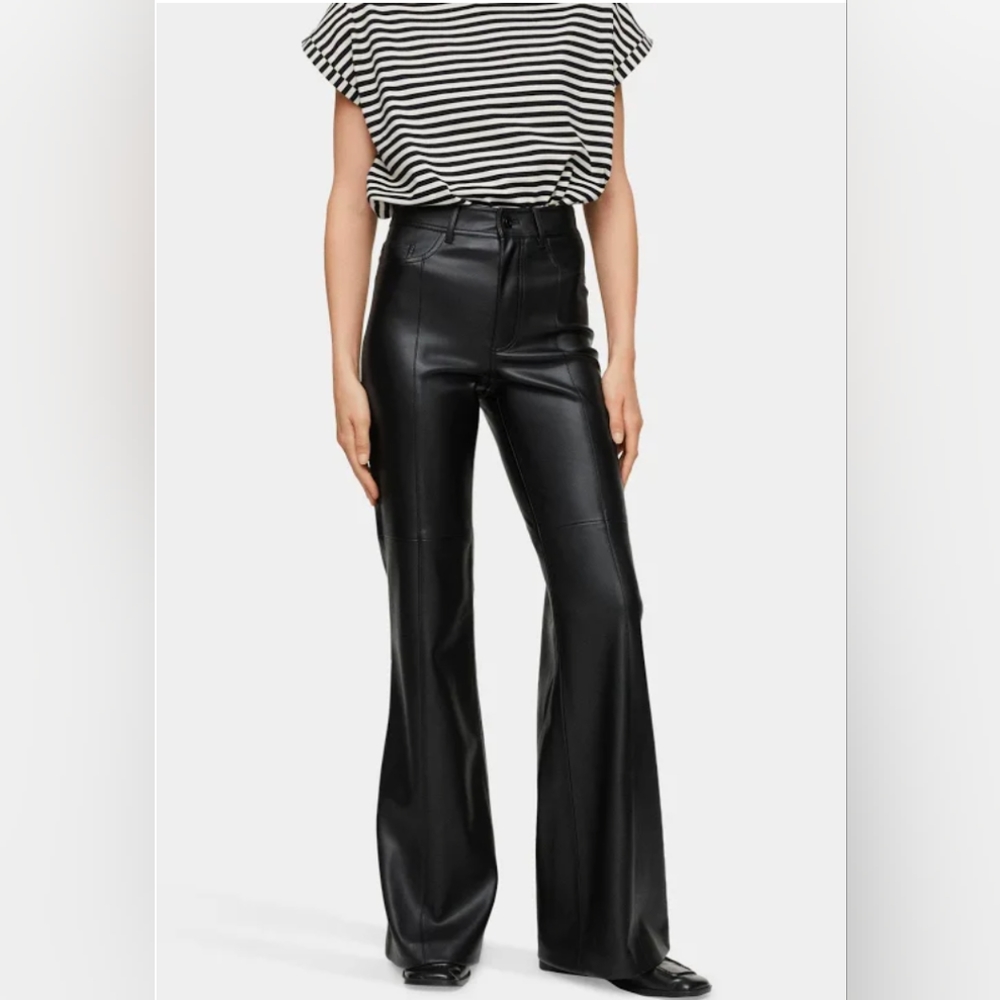 Mango NWT Wide Leg Flare Faux Leather Pants Black